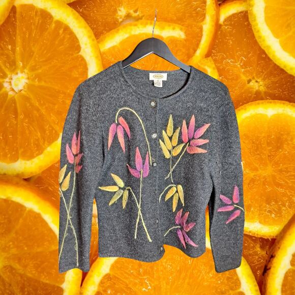 Talbots Women’s Wool Embroidered Floral Button Up Long Sleeve Cardigan Size M - Picture 2 of 7